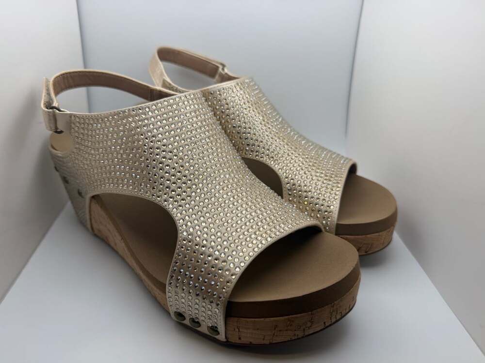 Boutique By Corkys Carley Size 10 Champagne Crystal Wedges